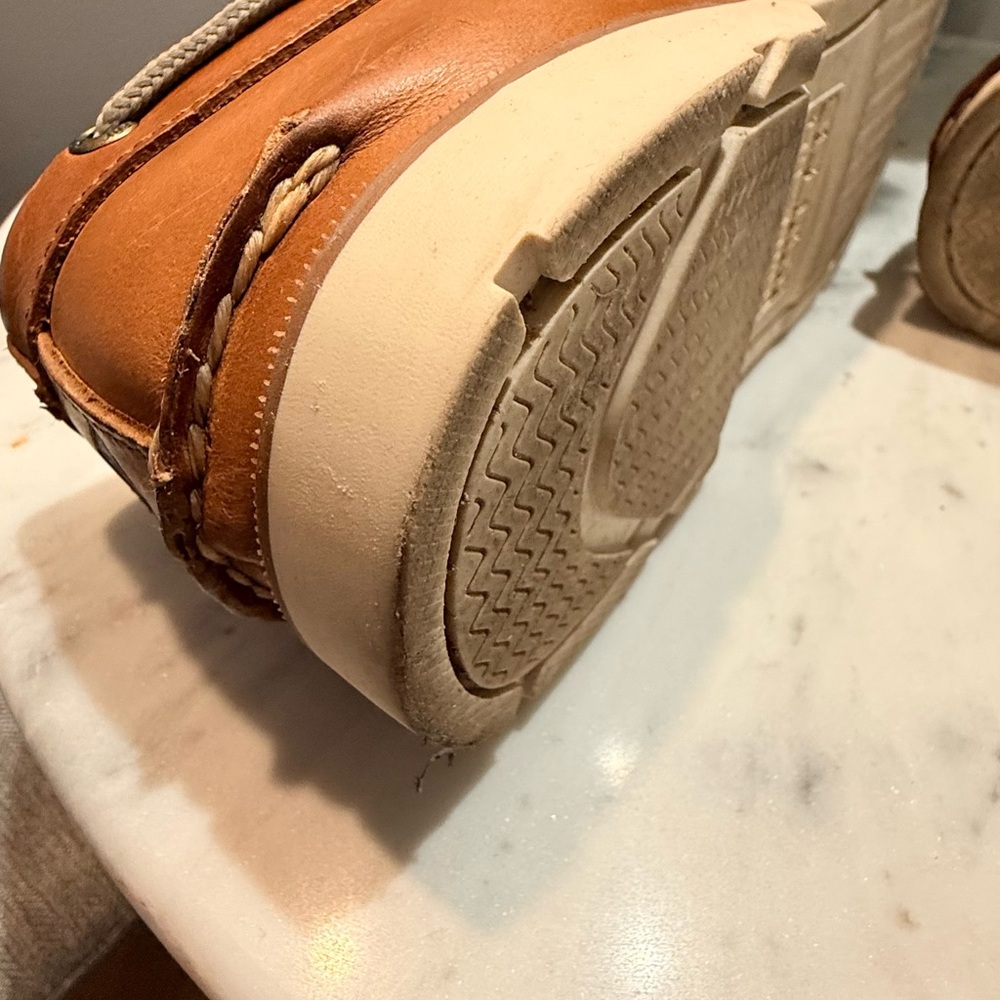 Sperry Tan Boat Shoes with Moccasin Stitching and Wrap-Around Lacing - Picture 5 of 6